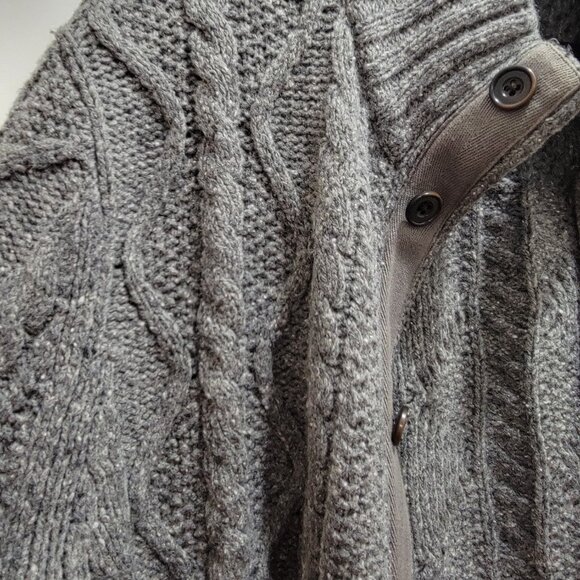 Gap Men's Mock Neck Chunky Knit Lambswool Grey Melange Cable Cardigan L Used - Picture 11 of 14
